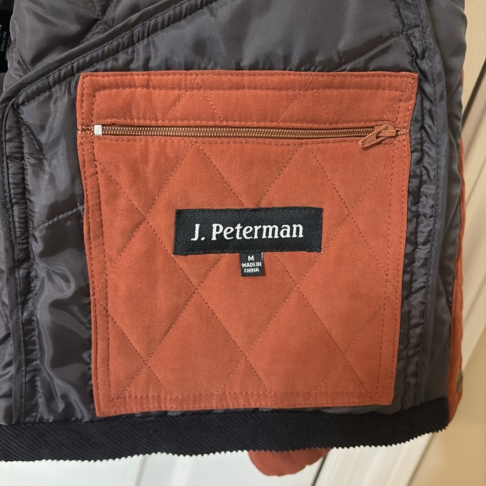 J Peterman Quilted Barn Jacket Brown Women’s M Corduroy Collar Button Front - Picture 2 of 15